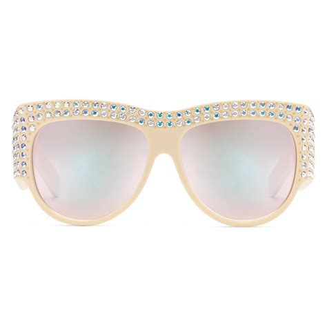 Gucci Acetate Oversized Sunglasses With Crystals White Gucci Eyewear Avvenice