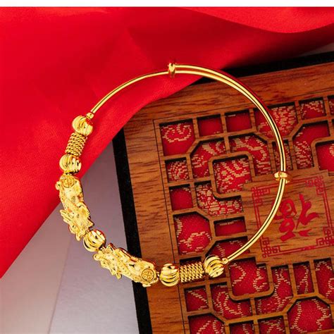 24k Gold Plated Double Pixiu Wealth Attracting Feng Shui Bangle 33 Of