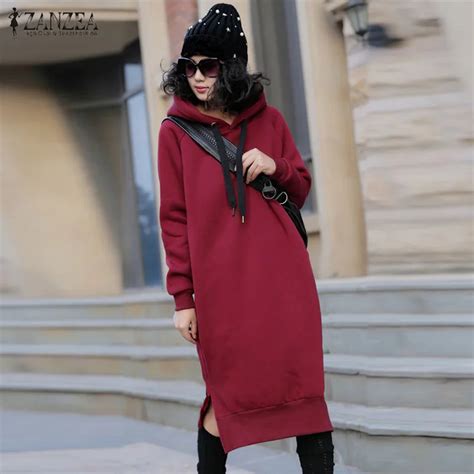 Plus Size Zanzea Zanzea Women Hooded Long Sweatshirt Dress Winter