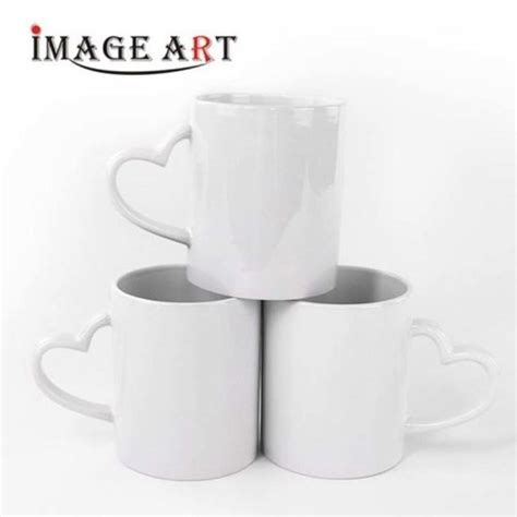 White Printed Heart Shape Handle Mug For Ting Capacity 350 Ml At