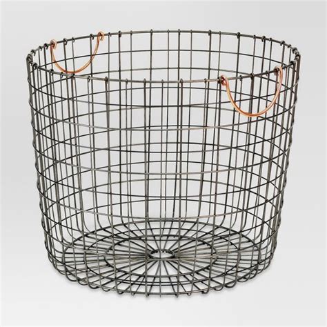 Extra Large Round Wire Decorative Storage Bin With Copper Handles