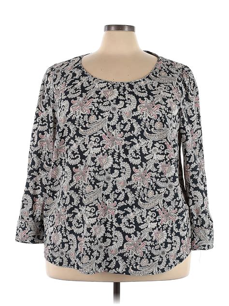 Ann Taylor Loft 100 Polyester Paisley Gray 3 4 Sleeve Blouse Size 22