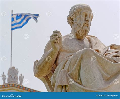 Athens Grecia Plato El Famoso Fil Sofo Griego Antiguo Y La Bandera