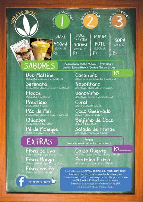 Menu em Espaço Herbalife Vila Industrial EVS Morais Costa restaurante