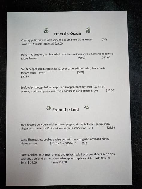 Menu At Shamrock Hotel Greenbushes Pub And Bar Greenbushes