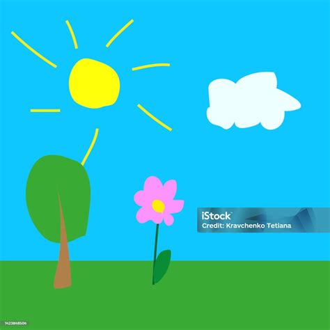 Drawing Sun Grass Vector Illustration Stock Image Stock Illustration ...