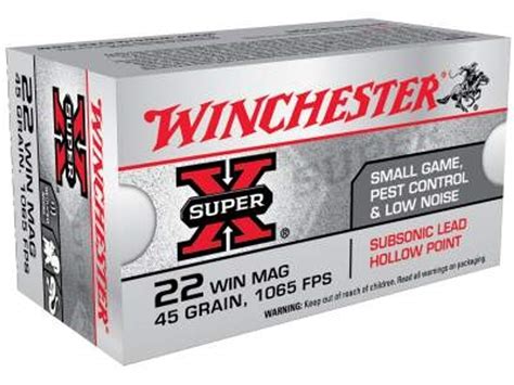 Winchester 22 Mag Ammunition Subsonic X22MSUB 45 Grain Jacketed Hollow Point 50 rounds