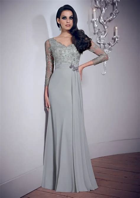 Silver 2019 Mother Of The Bride Dresses A Line V Neck Chiffon Lace