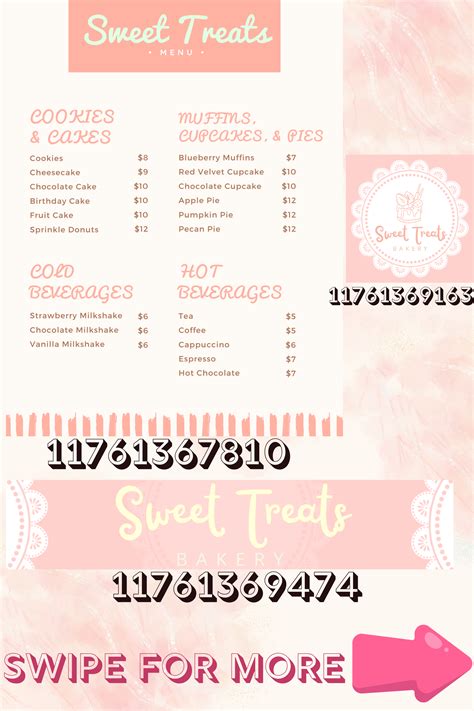 Cute Bakery Cafe Menu Logo Sign Decals For Bloxburg Roblox