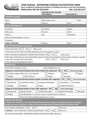 Fillable Online LYME DISEASE REPORTABLE DISEASE NOTIFICATION FORM Fax