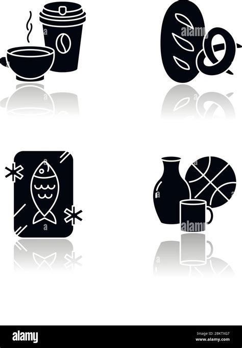 Foods And Goods Drop Shadow Black Glyph Icons Set Stock Vector Image