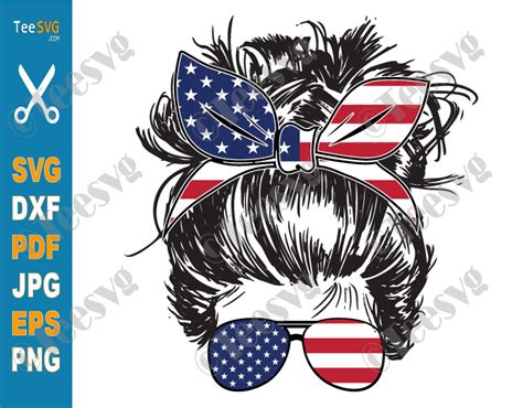 Mom 4th Of July SVG PNG CLIPART Patriotic Mom Messy Bun SVG