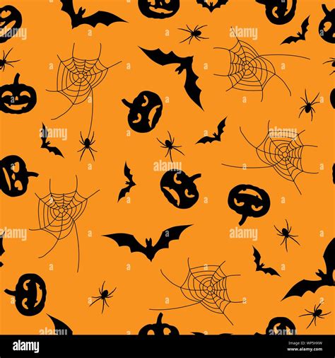 Seamless Orange Halloween Background With Black Pumpkin Silhouettes