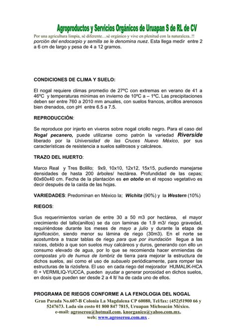 Plan De Manejo Organico Para El Cultivo Del Nogal Pecanero Pdf