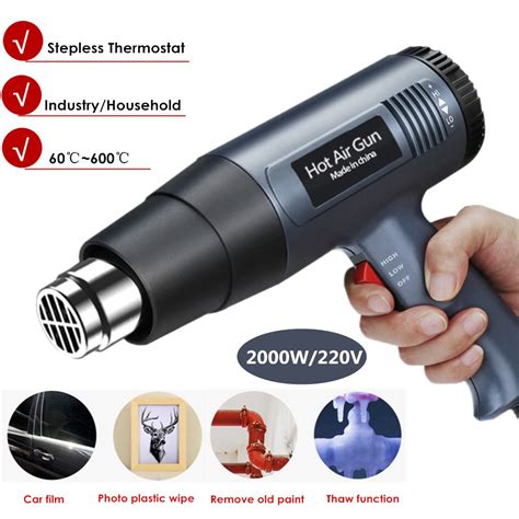 W Ac V Hot Air Gun Heat Gun Blower Shrink Gun Adjustable With Accessories Pc Nozzle