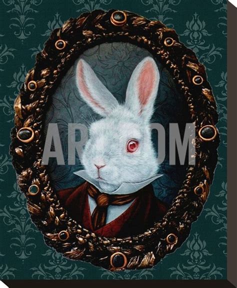 White Rabbit Stretched Canvas Print By Larkin At Steampunk