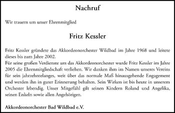 Traueranzeigen von Fritz Kessler Schwarzwälder Bote Trauer