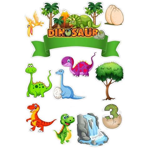 Topo De Bolo Personalizado Dinossauro Topper Tag Para Docinho E Cupcake