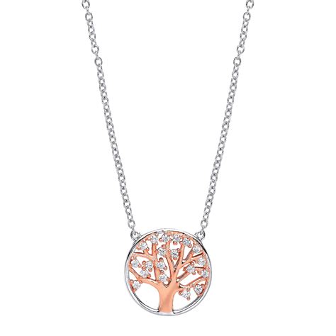 925 Sterling Silver And Rose Gold Plated Cz Tree Of Life Pendant W Chain