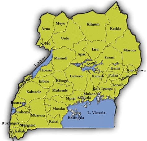 A Map Showing Districts Of Uganda