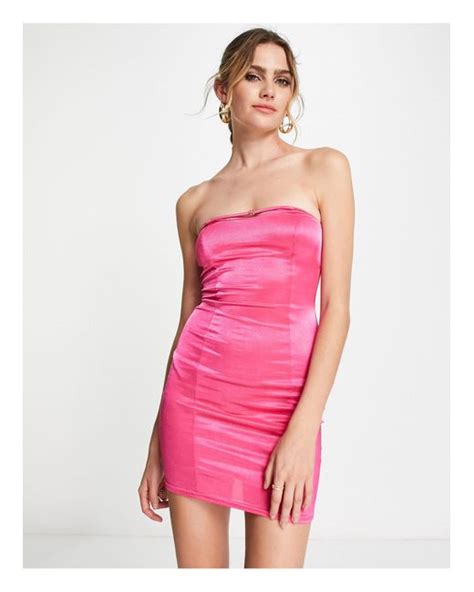 Asos Synthetic Bandeau Mini Dress With Gold Trim Detail In Pink Lyst Uk