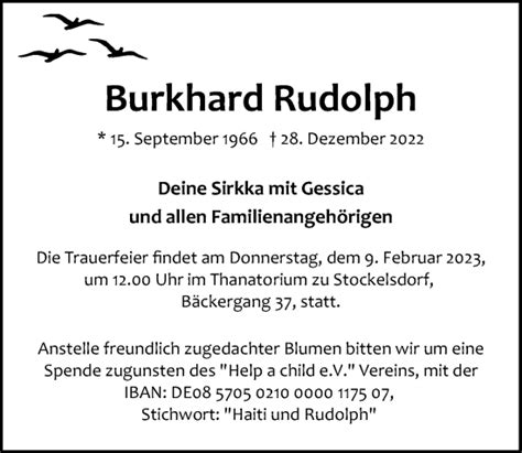 Traueranzeigen Von Burkhard Rudolph Trauer Anzeigen De