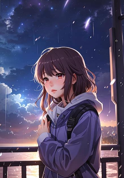 Premium AI Image | anime girl crying in rainy galaxy nightjpg