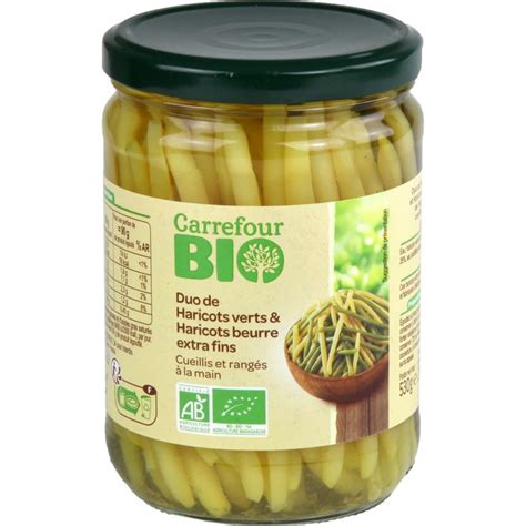 Haricots Bio Verts Beurre Extra Fins CARREFOUR BIO Le Bocal De 280g