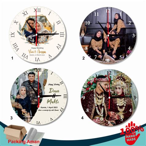 JAM DINDING CUSTOM HADIAH PERNIKAHAN KADO NIKAH WEDDING FOTO NAMA KAYU