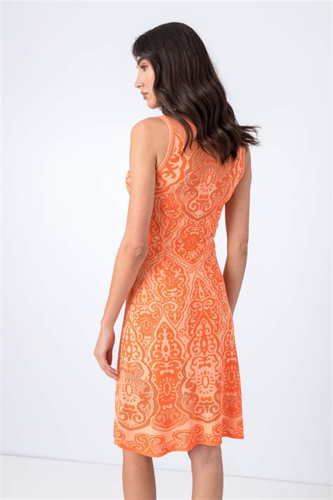 Ivko Online Shop Jacquard Dress V Neck Filigree Motif Peach Doors