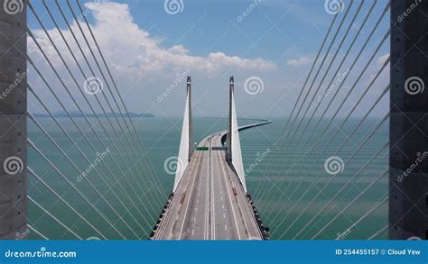 Aerial Fly Over Midspan Of Penang Second Bridge Stock Video Video Of