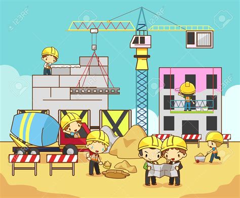 People Working On Construction Site Illustration Royalty Free SVG ...