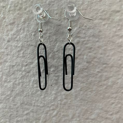 Black Paper Clip Dangling Earrings Etsy