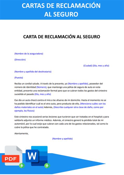 Cartas de Reclamación al Seguro en Word La Ejemplopedia