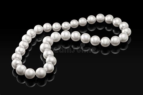 Luxury White Pearl Necklace On A Black Background With Glossy