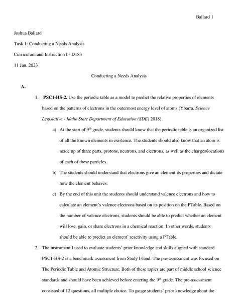 TASK 1 Conducting A Needs Analysis Joshua Ballard Task 1