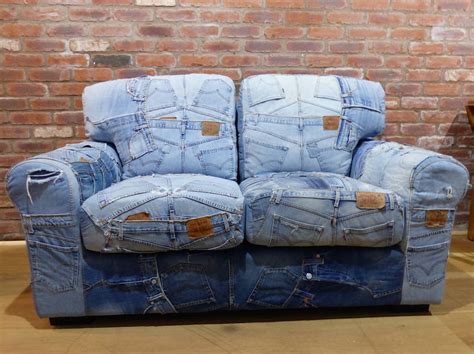 Blue Recycled Jeans Denim Sofa Denim Couch Retro Vintage Denim