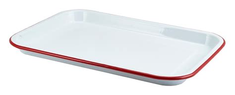 Enamel Serving Tray White With Red Rim 335x235x22cm Catering