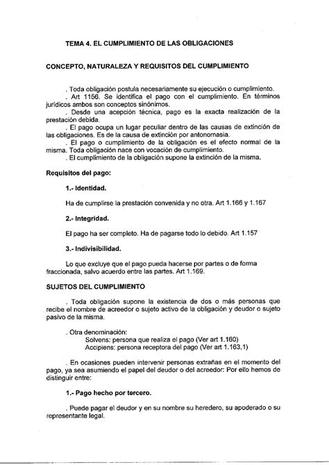 Tema 4 Cumplimiento De Las Obligaciones Tema 4 El Cumplimiento De Las Obligaciones Concepto