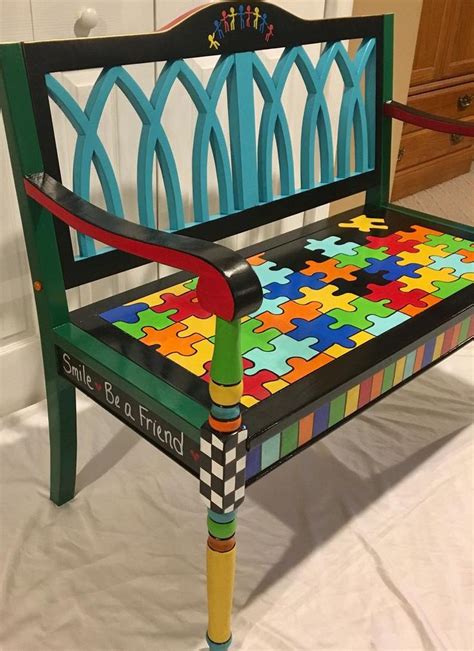 Whimsical Painted Furniture Whimsical Painted Bench Custom Etsy