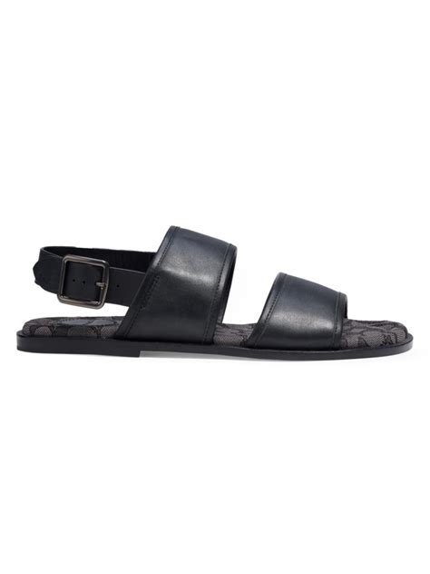 Coach Mens 2 Strap Buckled Leather Sandals In Black Modesens