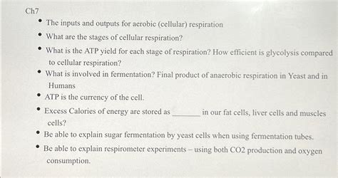 Solved Ch7the Inputs And Outputs For Aerobic Cellular