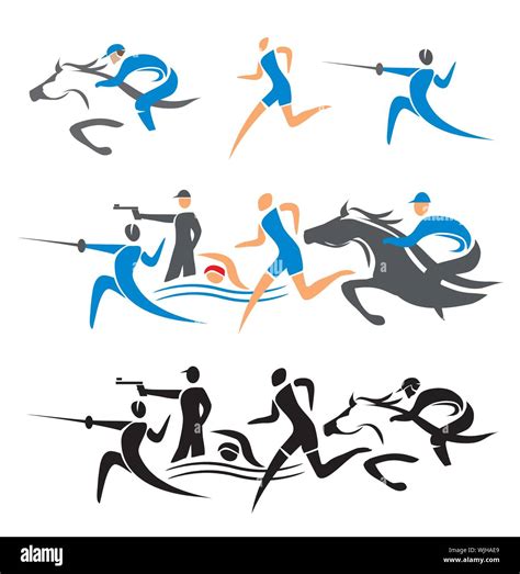 Modern Pentathlon Icons Set Of Colorful Sport Symbols Isolated On