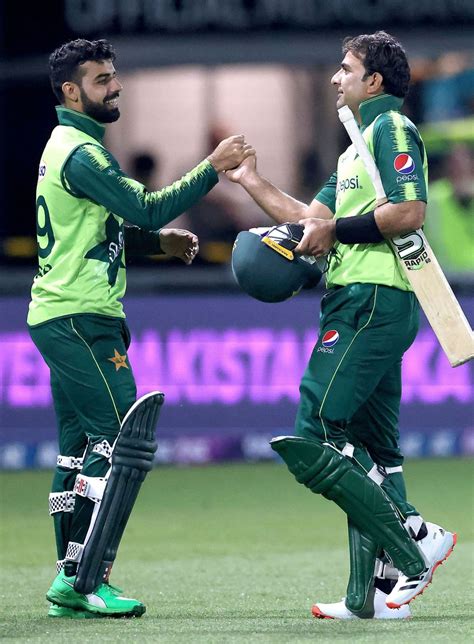 Iftikhar Ahmed Is Congratulated By His Captain Shadab Khan After