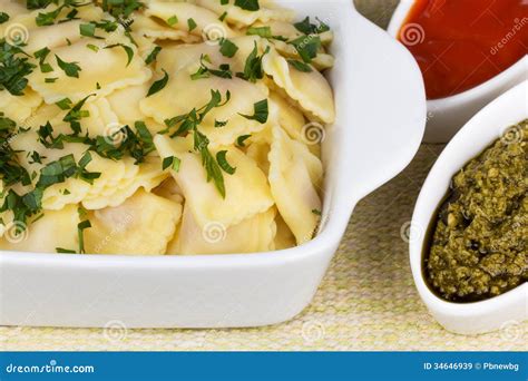 Italian Pasta Ravioli With Parsley And Sauces Stock Image Image Of