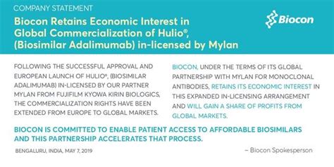 Biocon on LinkedIn: #biocon #mylan #biosimilar #adalimumab #hulio #fkb ...
