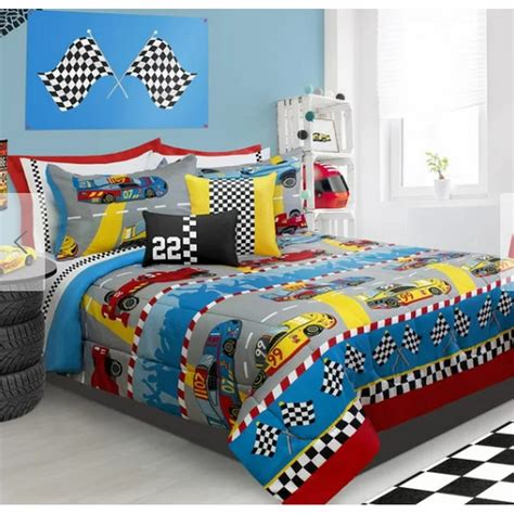 Race Cars Boys Full Queen Comforter And Shams 3 Piece Bedding Set