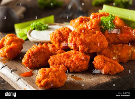 Hot And Spicy Boneless Buffalo Chicken Wings With Ranch Stock Photo Alamy