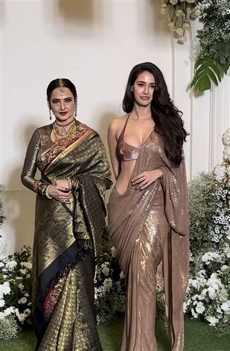 Disha Patani Dons A Sultry Saree With Strappy Blouse Poses With Rekha