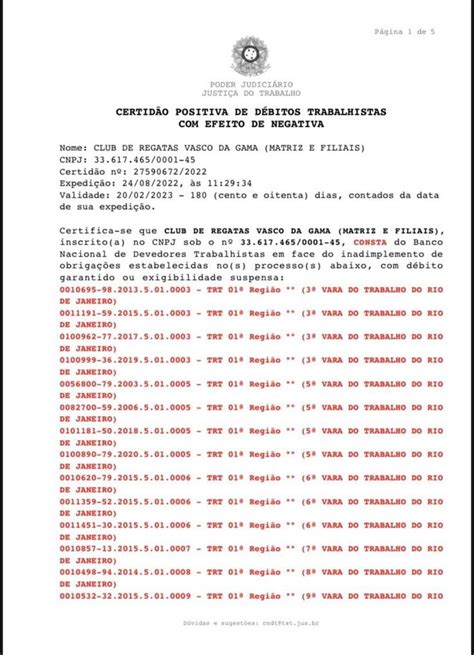 Vasco Obt M Certid O De Regularidade De D Bitos Trabalhistas Not Cias